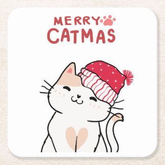 Funny Christmas Cat Lover Weihnachtsmannmütze Kitt Rechteckiger Pappuntersetzer