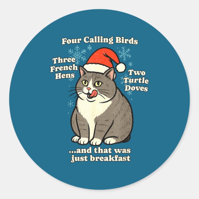 Funny Christmas Cat Meme Caroling Holiday Santa Ha Runder Aufkleber (Vorderseite)