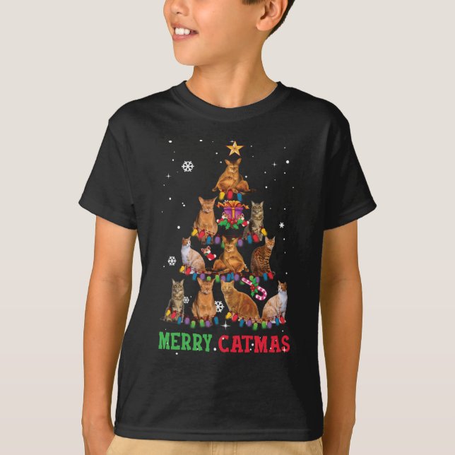 Funny Christmas Cat Meowy Catmas Weihnachtsbaum T-Shirt (Vorderseite)