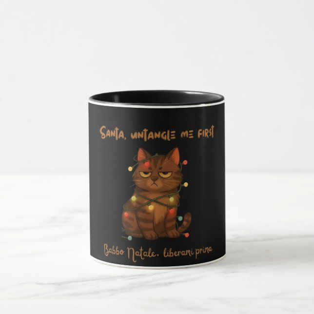 Funny Christmas Cat Mug – Santa Untangle Me First (Centre)
