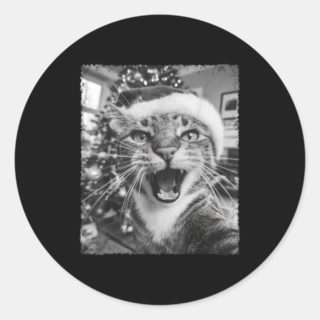 Funny Christmas Cat Selfie  Runder Aufkleber (Vorderseite)