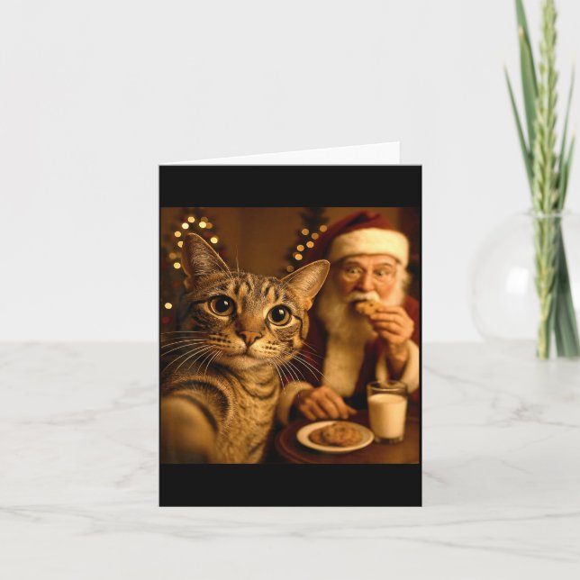 Funny Christmas Cat Selfie With Santa Claus Meme M Karte (Vorderseite)