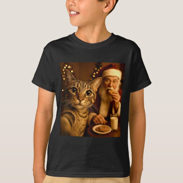 Funny Christmas Cat Selfie With Santa Claus Meme M T-Shirt (Vorderseite)