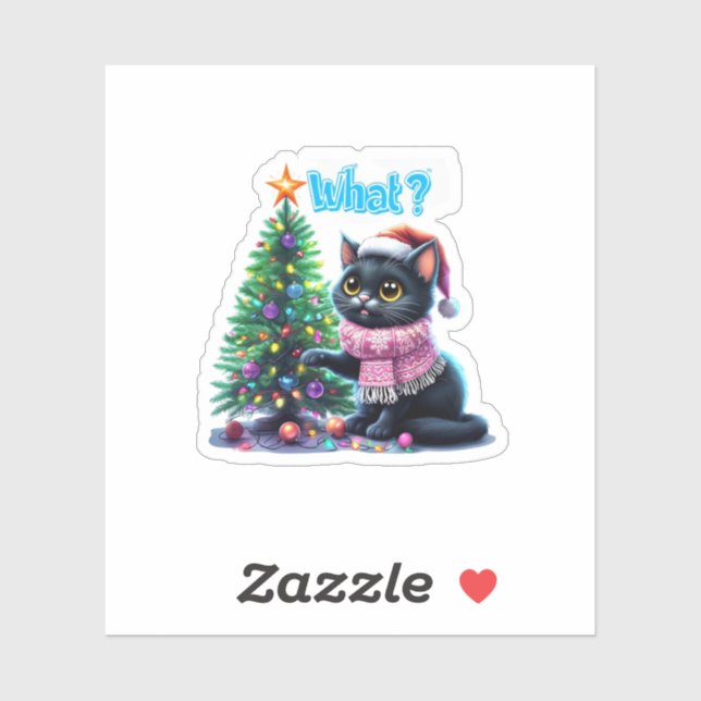 Funny Christmas Cat Was mit Baumsticker Aufkleber (Blatt)