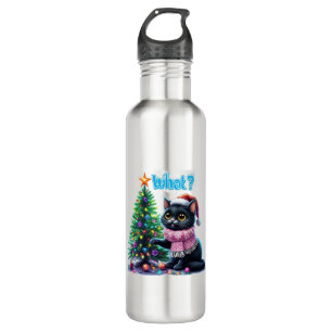 Funny Christmas Cat Was mit Baumsticker Edelstahlflasche