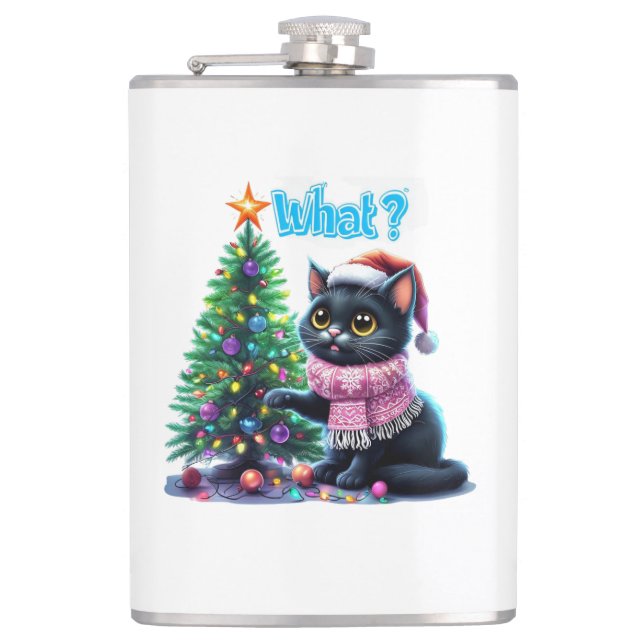 Funny Christmas Cat Was mit Baumsticker Flachmann (Vorderseite)