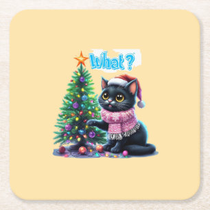 Funny Christmas Cat Was mit Baumsticker Rechteckiger Pappuntersetzer