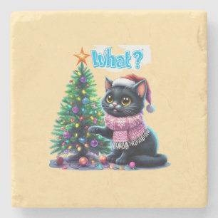 Funny Christmas Cat Was mit Baumsticker Steinuntersetzer