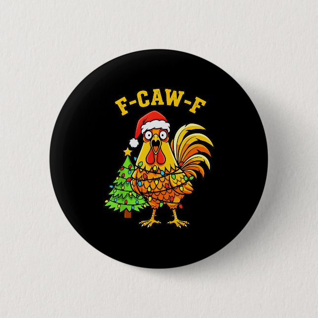Funny Christmas Chicken Lights Santa Hat F-caw-f  Button (Vorderseite)