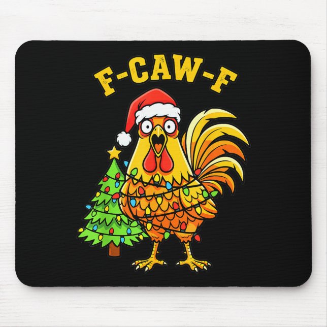Funny Christmas Chicken Lights Santa Hat F-caw-f  Mousepad (Vorne)