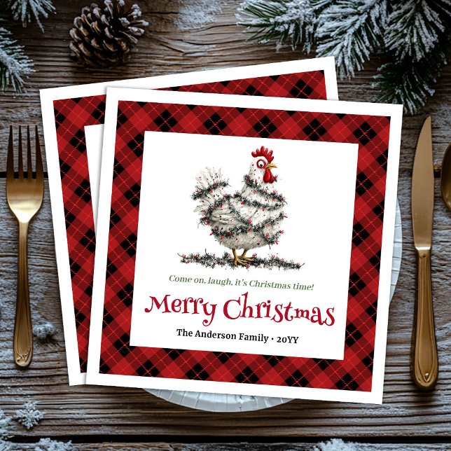 Funny Christmas chickens napkins custom name edit Serviette (Funny Christmas chickens napkins custom name edit)