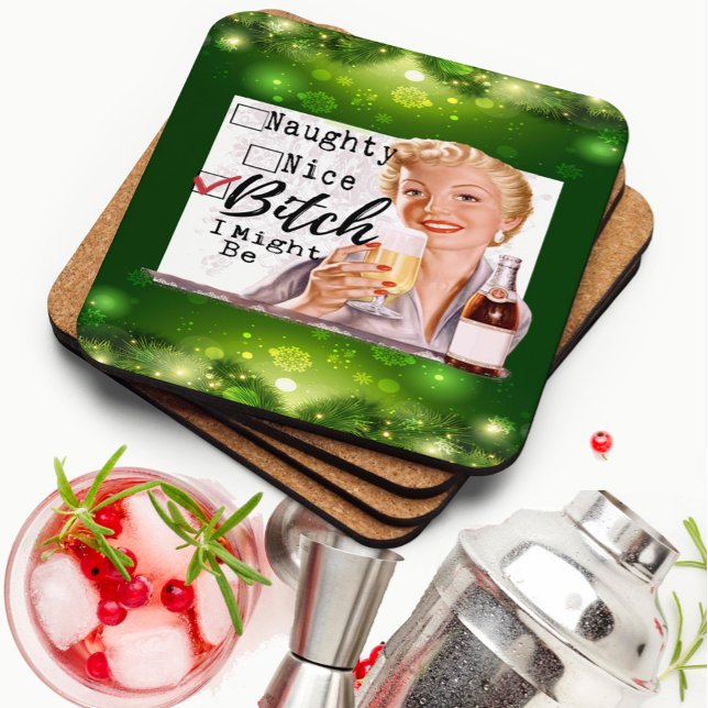 Funny Christmas Coaster Retro Best Friend Santa Getränkeuntersetzer (Von Creator hochgeladen)