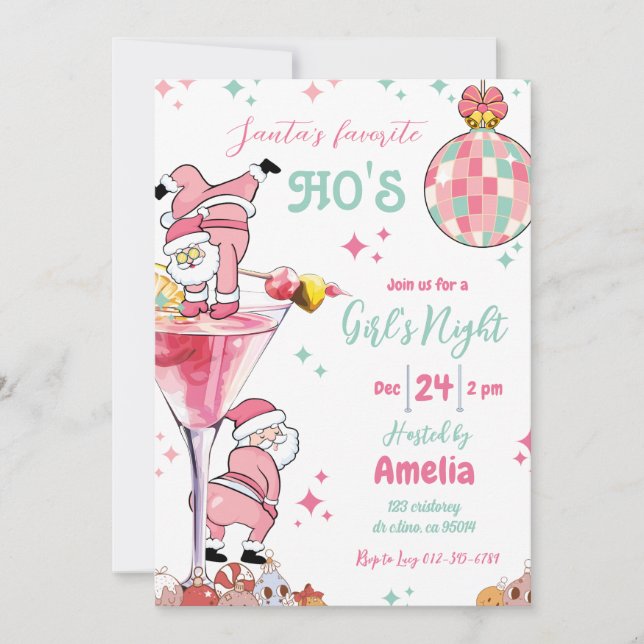 Funny Christmas Cocktail Party Girl's Night Einladung (Vorderseite)