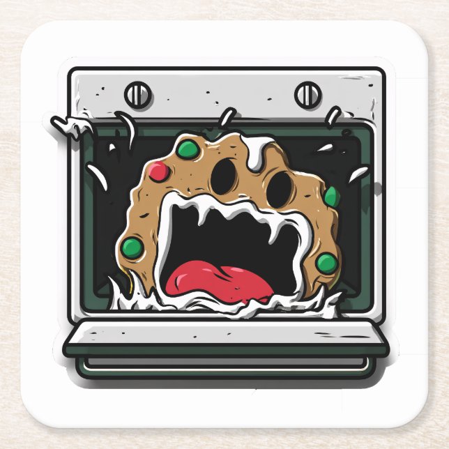 Funny Christmas Cookie Yelling from Oven Rechteckiger Pappuntersetzer (Vorderseite)