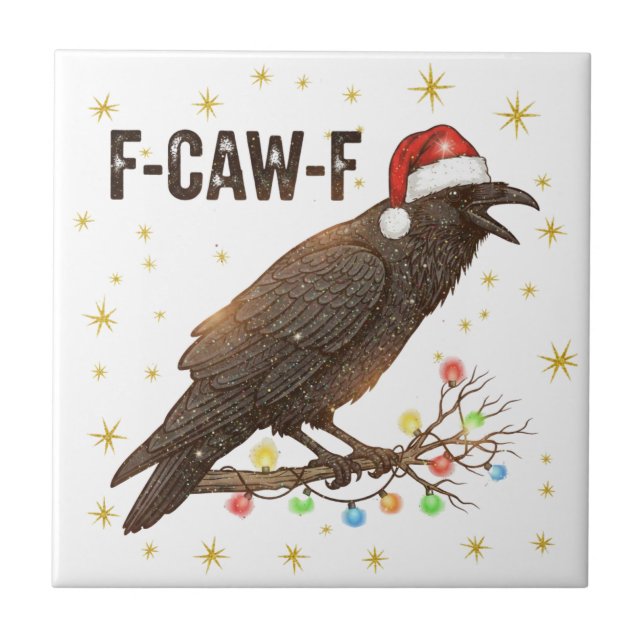 Funny Christmas Crow Raven F-CAW- F Fliese (Vorderseite)