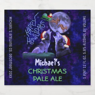 Funny Christmas Custom Homebrew Howlidays Wolves Bierflaschenetikett