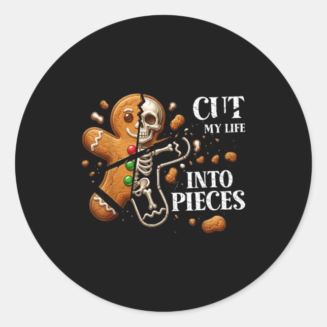 Funny Christmas Cut My Life Into Eces Gingerbread  Runder Aufkleber (Vorderseite)