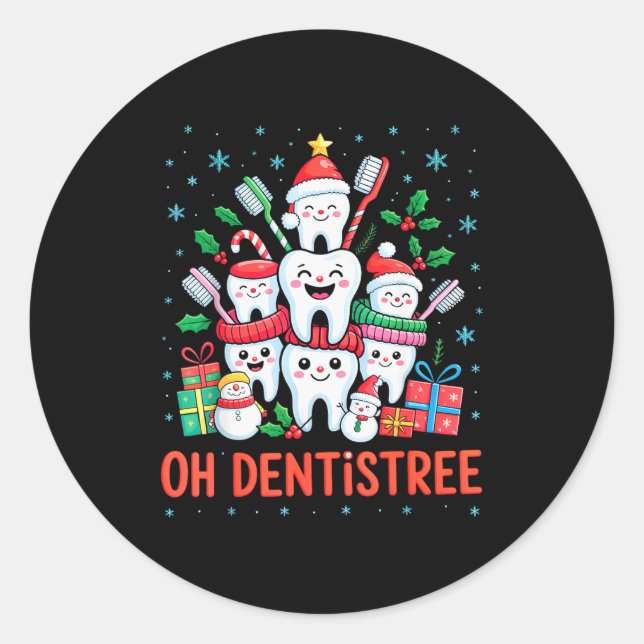 Funny Christmas Dentist Xmas Dental Oh Dentistree  Runder Aufkleber (Vorderseite)