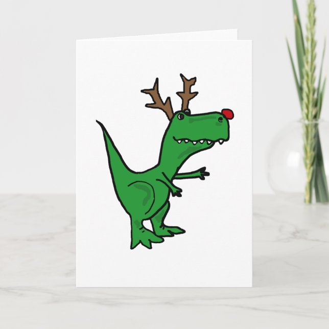 Funny Christmas Dinosaur als Rentier Feiertagskarte (Vorderseite)