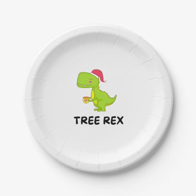 Funny Christmas Dinosaur Rex Pappteller (Vorderseite)
