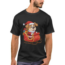 Funny Christmas Dog T-Shirt | Cute Santa Sleigh 