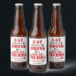 Funny Christmas Drink Beer Be Merry Zuhause Brew Bierflaschenetikett<br><div class="desc">Funny Weihnachten hausgemachten Etiketten für Bierfreunde in einem roten Typografie-Design,  das lautet: Essen Sie Kekse,  trinken Sie Bier und seien Sie fröhlich. Personalisieren Sie mit dem Namen Ihres Bieres. Ideal,  um Ihr köstliches Bier als Geschenk in dieser Ferienzeit zu teilen.</div>
