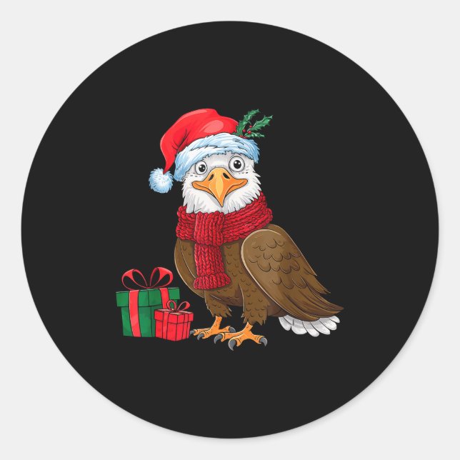 Funny Christmas Eagle Patriotic Bald Eagle With Sa Runder Aufkleber (Vorderseite)