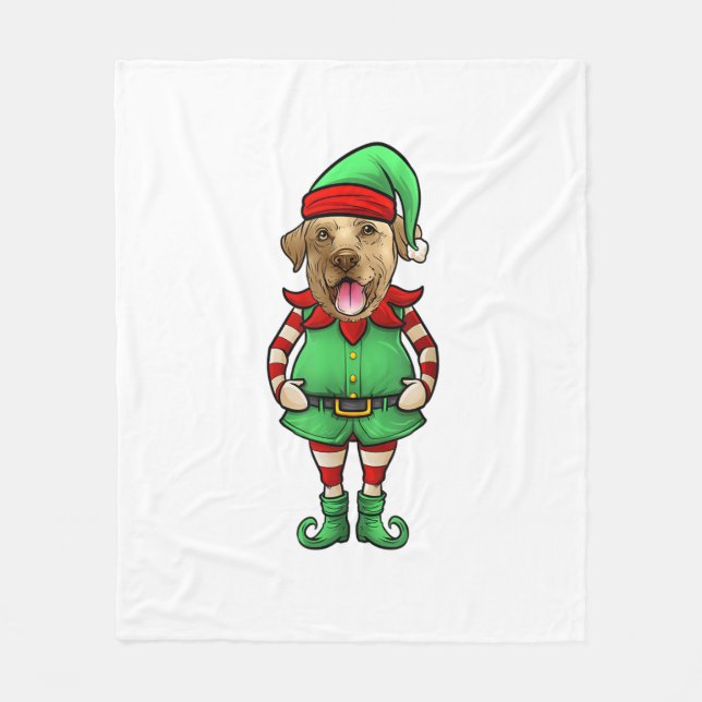 Funny Christmas Elf Gelbe Labrador Hund Yellow Lab Fleecedecke (Vorderseite)