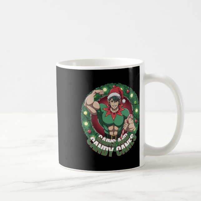 Funny Christmas Elf Gym Workout Gains And Candy Ca Kaffeetasse (Rechts)