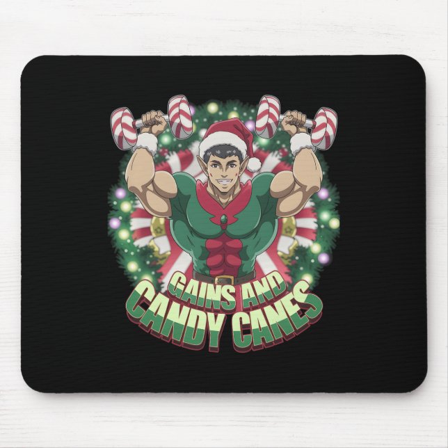 Funny Christmas Elf Gym Workout Gains And Candy Ca Mousepad (Vorne)