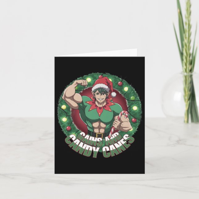 Funny Christmas Elf Gym Workout Gewinne und Candy  Karte (Vorderseite)