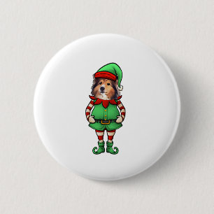 Funny Christmas Elf Shetland Sheepdog Dog Sheltie Button