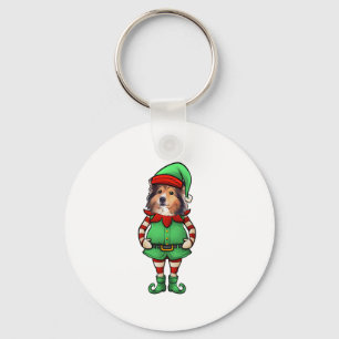Funny Christmas Elf Shetland Sheepdog Dog Sheltie Schlüsselanhänger