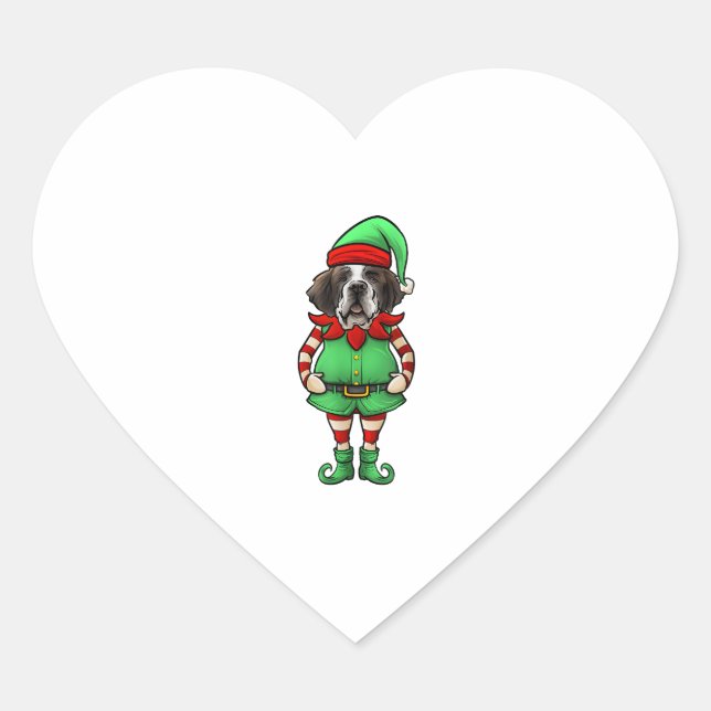 Funny Christmas Elf St Bernard Dog Saint Bernard Herz-Aufkleber (Vorderseite)