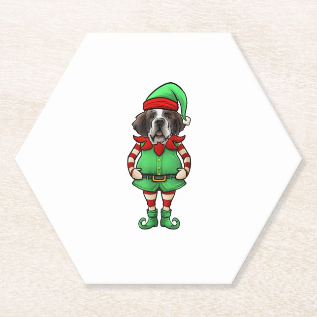 Funny Christmas Elf St Bernard Dog Saint Bernard Untersetzer (Vorderseite)