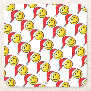 Funny Christmas Emoji Weihnachtsmannmütze Pattern Rechteckiger Pappuntersetzer