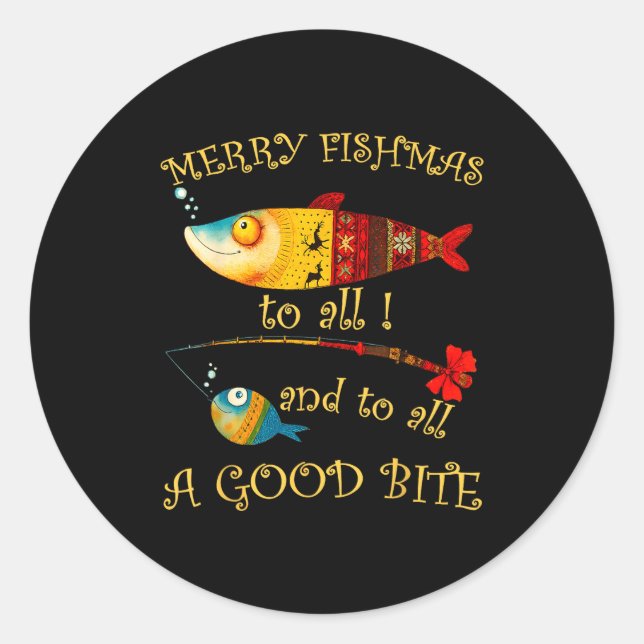 Funny Christmas Fisherman's Merry Fishmas To All F Runder Aufkleber (Vorderseite)