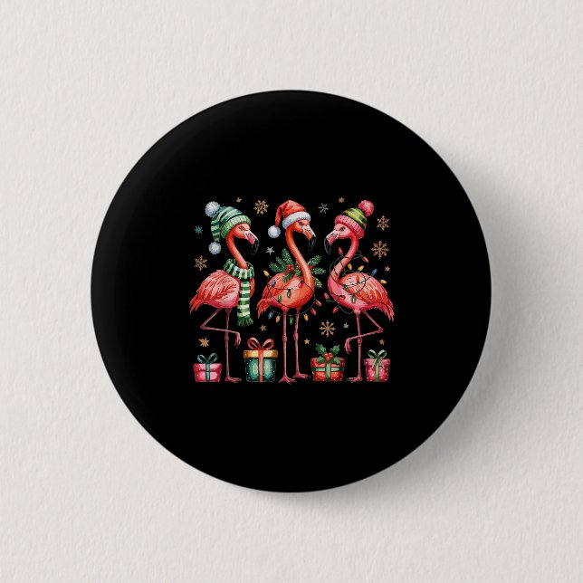 Funny Christmas Flamingos  Button (Vorderseite)