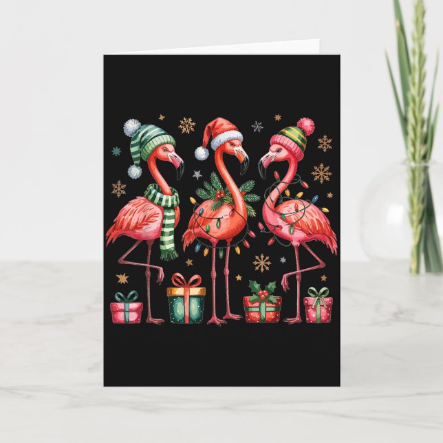 Funny Christmas Flamingos  Karte (Vorderseite)