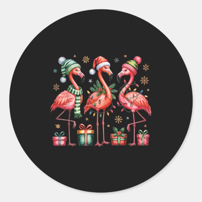 Funny Christmas Flamingos  Runder Aufkleber (Vorderseite)