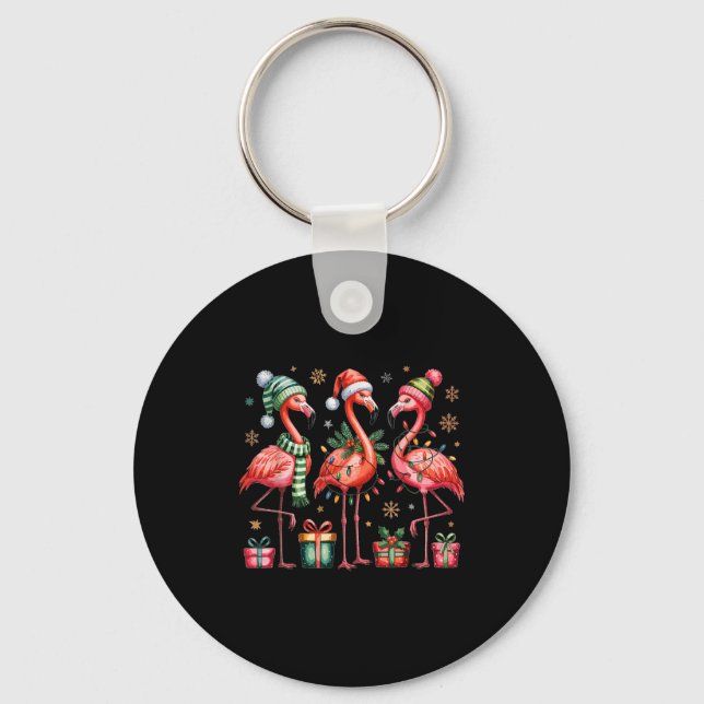 Funny Christmas Flamingos  Schlüsselanhänger (Vorderseite)