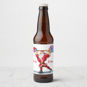 Funny Christmas Flasche Etikett Santa mit Geschenk