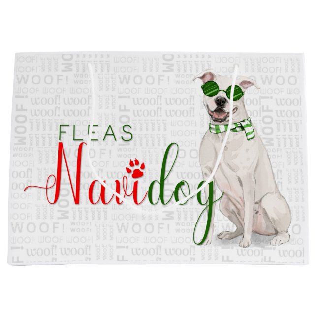 Funny Christmas Fleas Navidog mit Pit Bull Große Geschenktüte (Vorderseite)