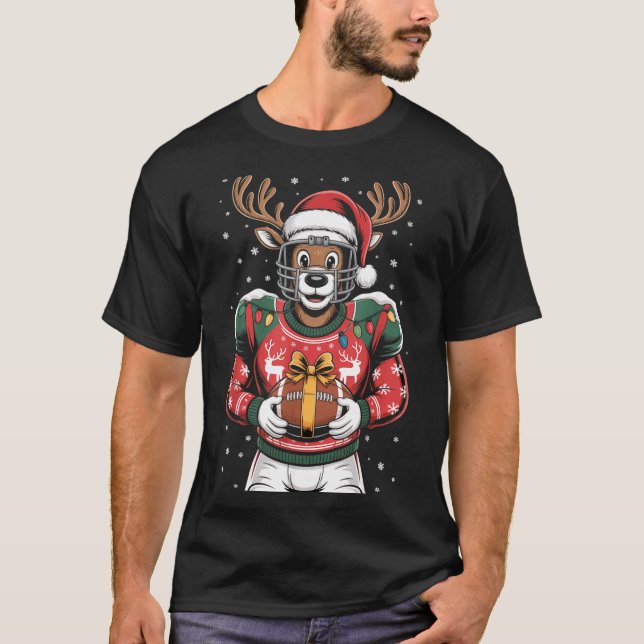 Funny Christmas Football Reindeer  T-Shirt (Vorderseite)