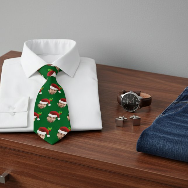 Funny Christmas Foto Face Weihnachtsmannmütze Gesc Krawatte (funny mens christmas tie with photo face and santa hat stocking stuffer gift for dad husband men)