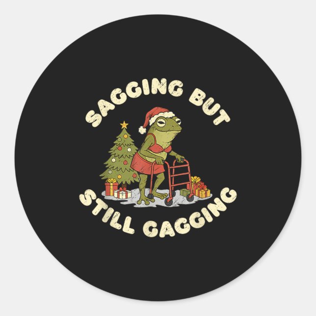 Funny Christmas Frog Sagging But Still Gagging Fro Runder Aufkleber (Vorderseite)