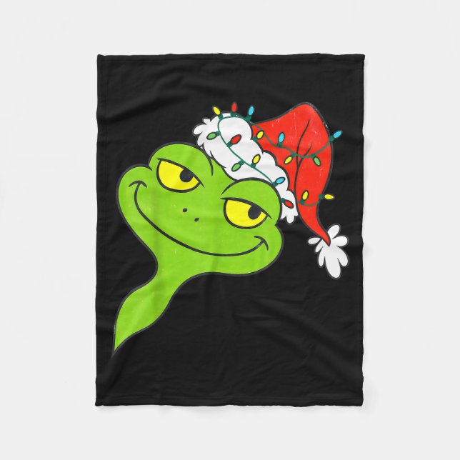 Funny Christmas Frog Wearing Santa Hat And Lights  Fleecedecke (Vorderseite)