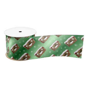 Funny Christmas Fruitcake Muster Grün Satinband
