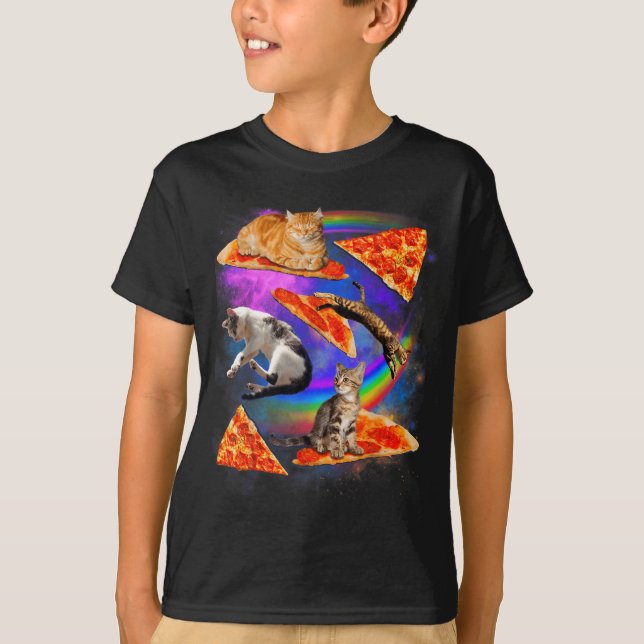 Funny Christmas Galaxy Cat In Space Cat Riding Zza T-Shirt (Vorderseite)