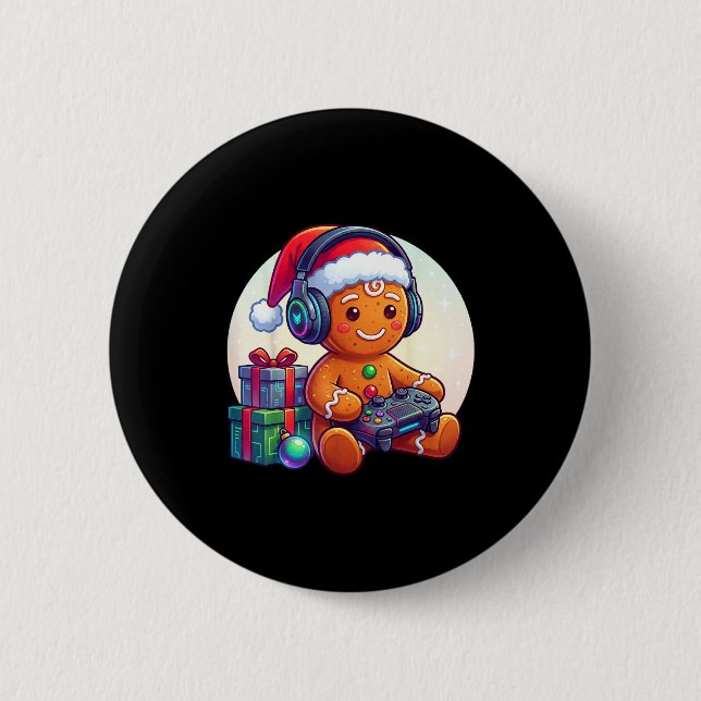 Funny Christmas Gamer Gingerbread Xmas Gaming Men  Button (Vorderseite)